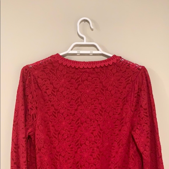 🆕 Anthropologie Leifnotes Red Lace Long Sleeved Dress - Women’s Size Medium - Picture 5 of 6